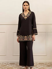 Embroidery V Neck Tunic With Trousers co-ord set