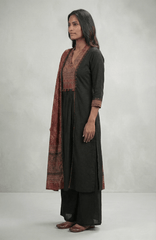 A - Line Hand Mirror Work Suit Set with Palazzo & Dupatta - Tevar Studio