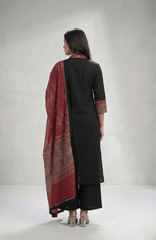 A - Line Hand Mirror Work Suit Set with Palazzo & Dupatta - Tevar Studio