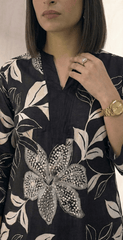 Floral Printed V - neckline Cotton Kurta Set - Tevar Studio