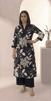 Floral Printed V - neckline Cotton Kurta Set - Tevar Studio