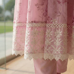 Pink Pure Mul Cotton Digital Printed Chikan Work Anarkali Suit Set - Tevar Studio