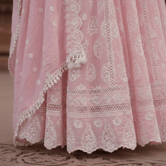 Pink Pure Mulmul Cotton Chikankari Anarkali Suit Set - Tevar Studio