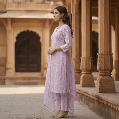 Pure Cotton Chikankari Straight Kurta Suit Set with Dupatta - Tevar Studio