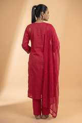 Tevar Studio Floral Embroidered Suit Set with Dupatta - Tevar Studio