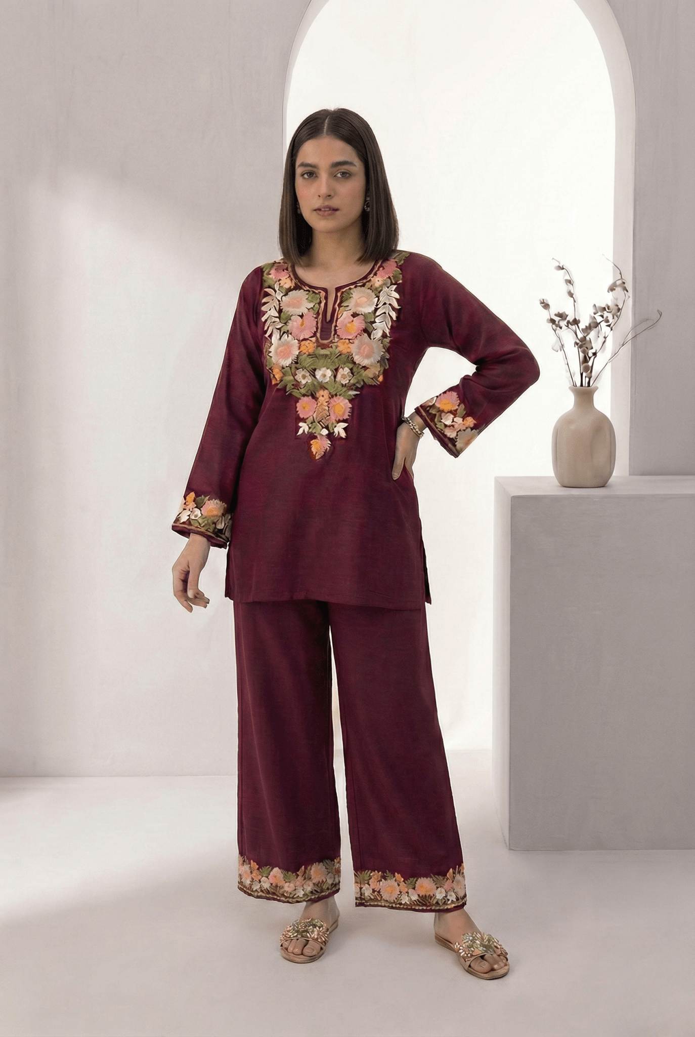 Women’s Kashmiri Embroidered Cotton Co - ord Set - Tevar Studio