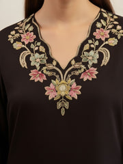 Embroidery V Neck Tunic With Trousers co-ord set