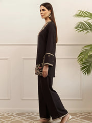 Embroidery V Neck Tunic With Trousers co-ord set
