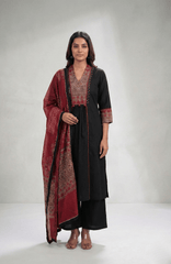 A - Line Hand Mirror Work Suit Set with Palazzo & Dupatta - Tevar Studio