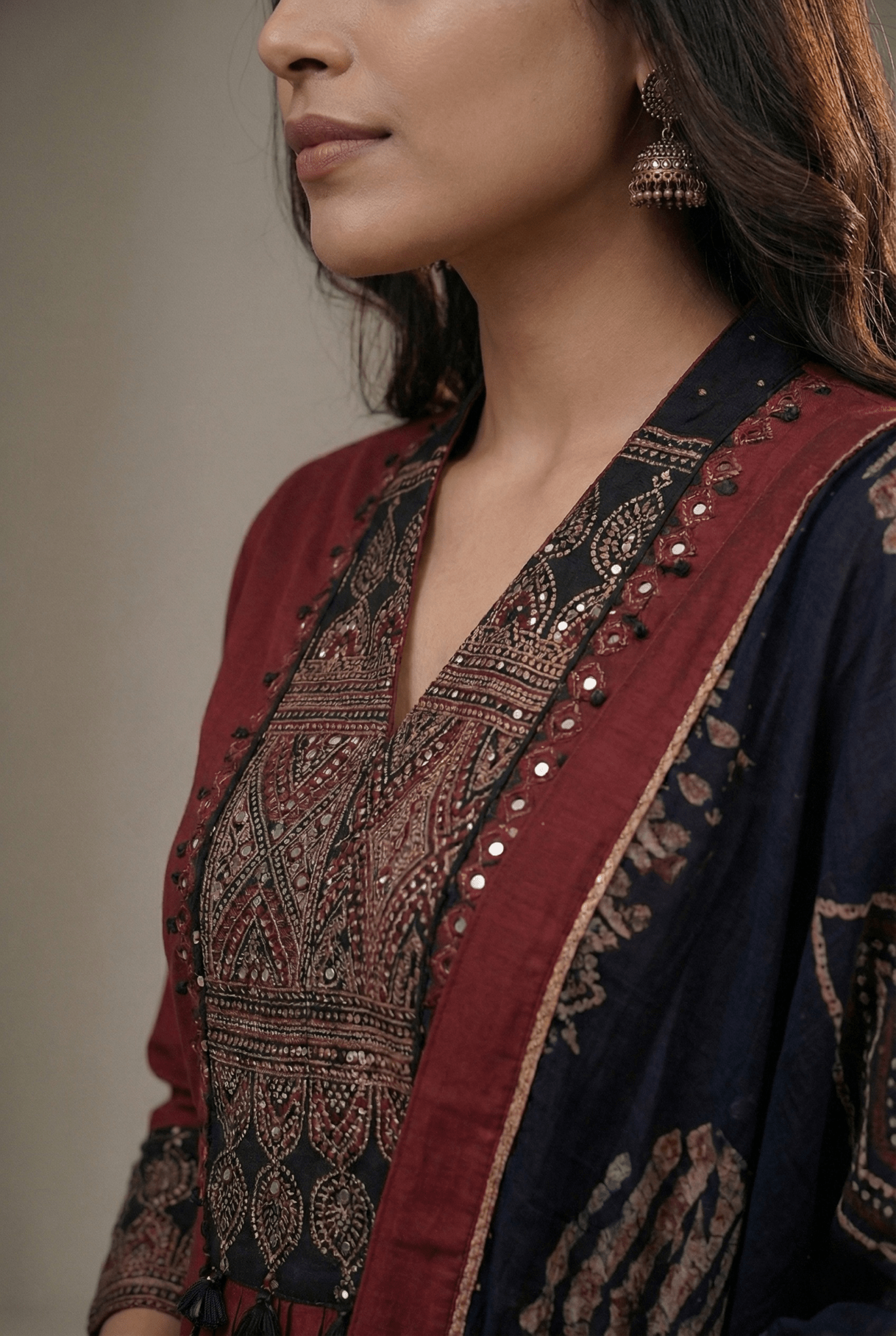 A - Line Hand Mirror Work Suit Set with Palazzo & Dupatta - Tevar Studio