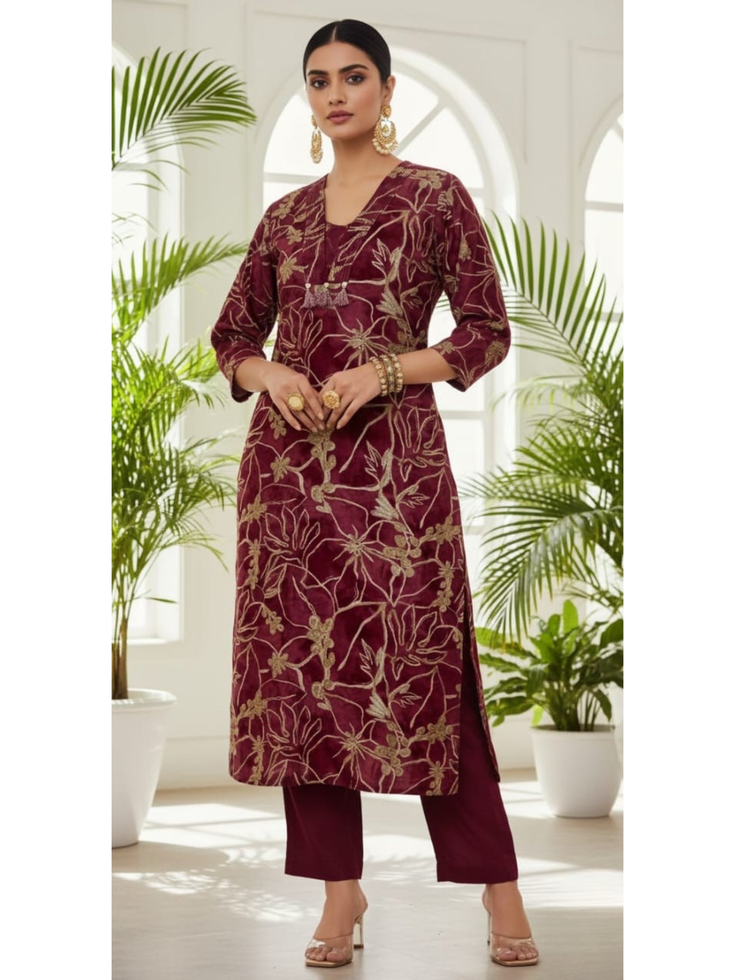Floral Embroidered Straight Kurta Set - Tevar Studio