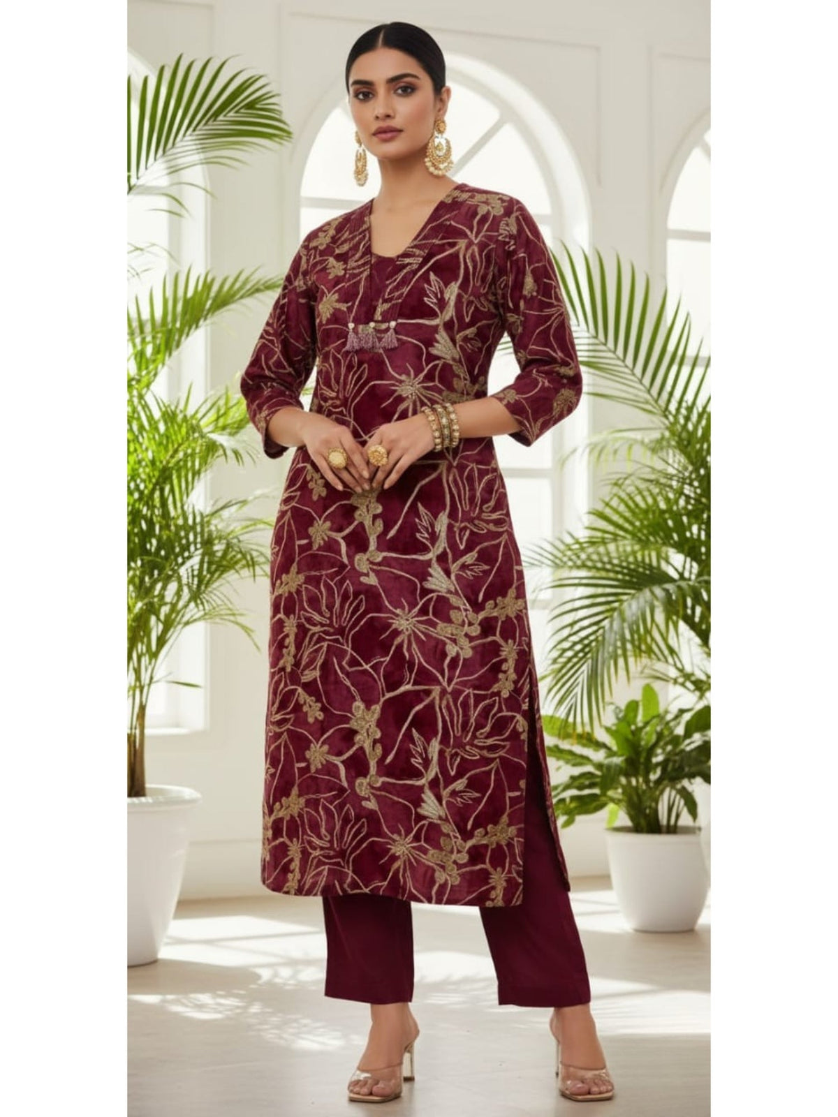 Floral Embroidered Straight Kurta Set - Tevar Studio