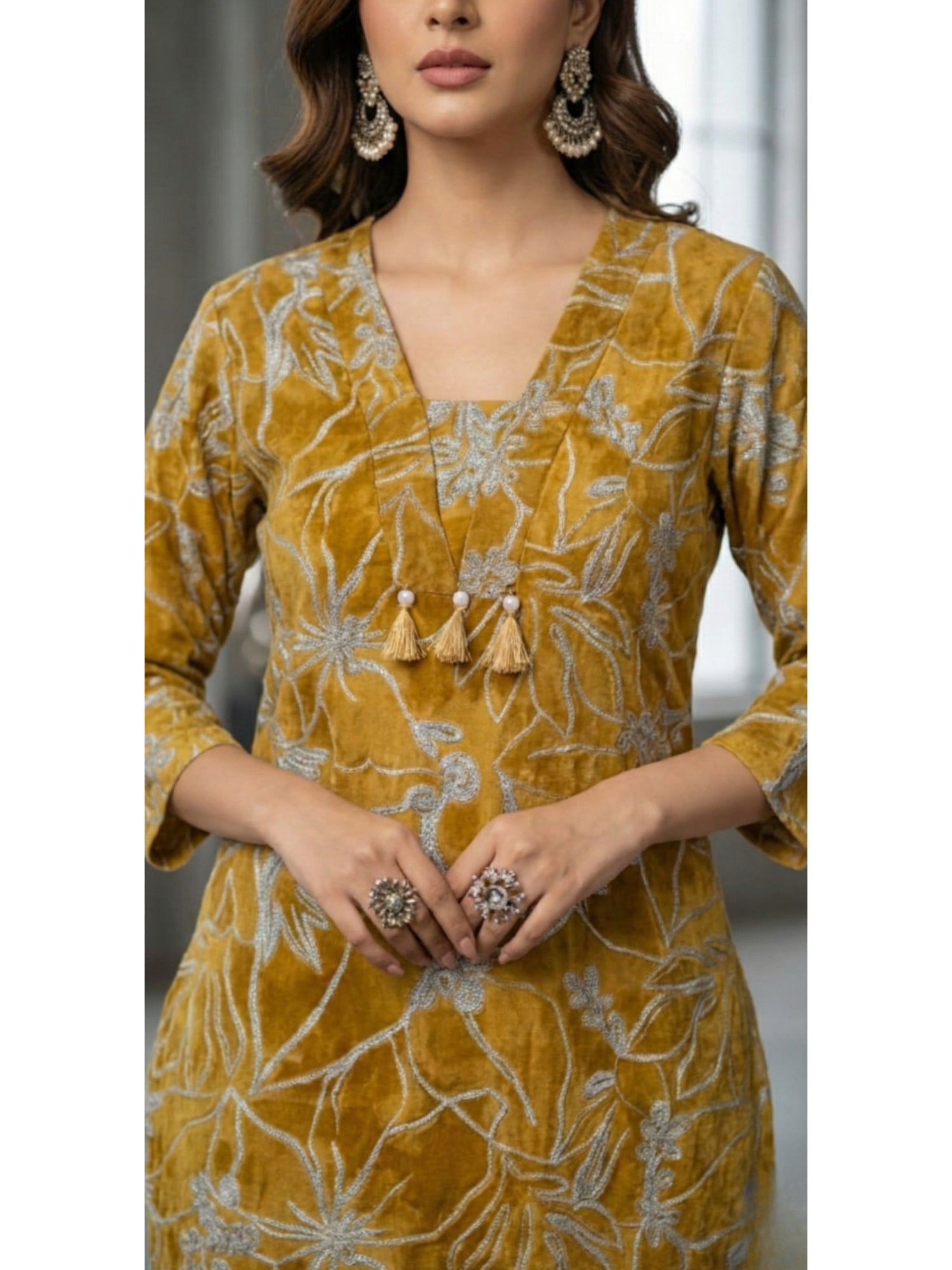 Floral Embroidered Straight Kurta Set - Tevar Studio