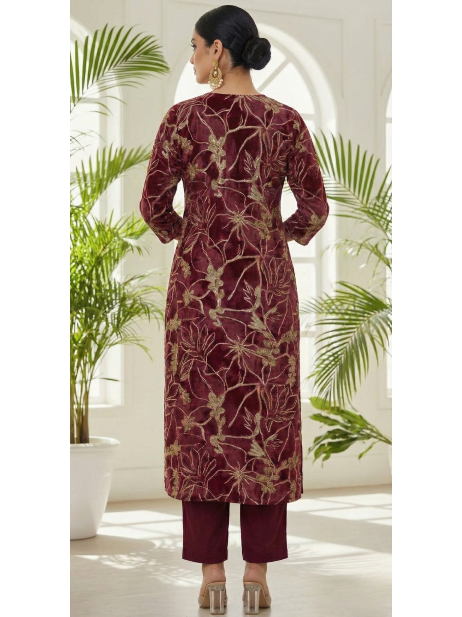 Floral Embroidered Straight Kurta Set - Tevar Studio