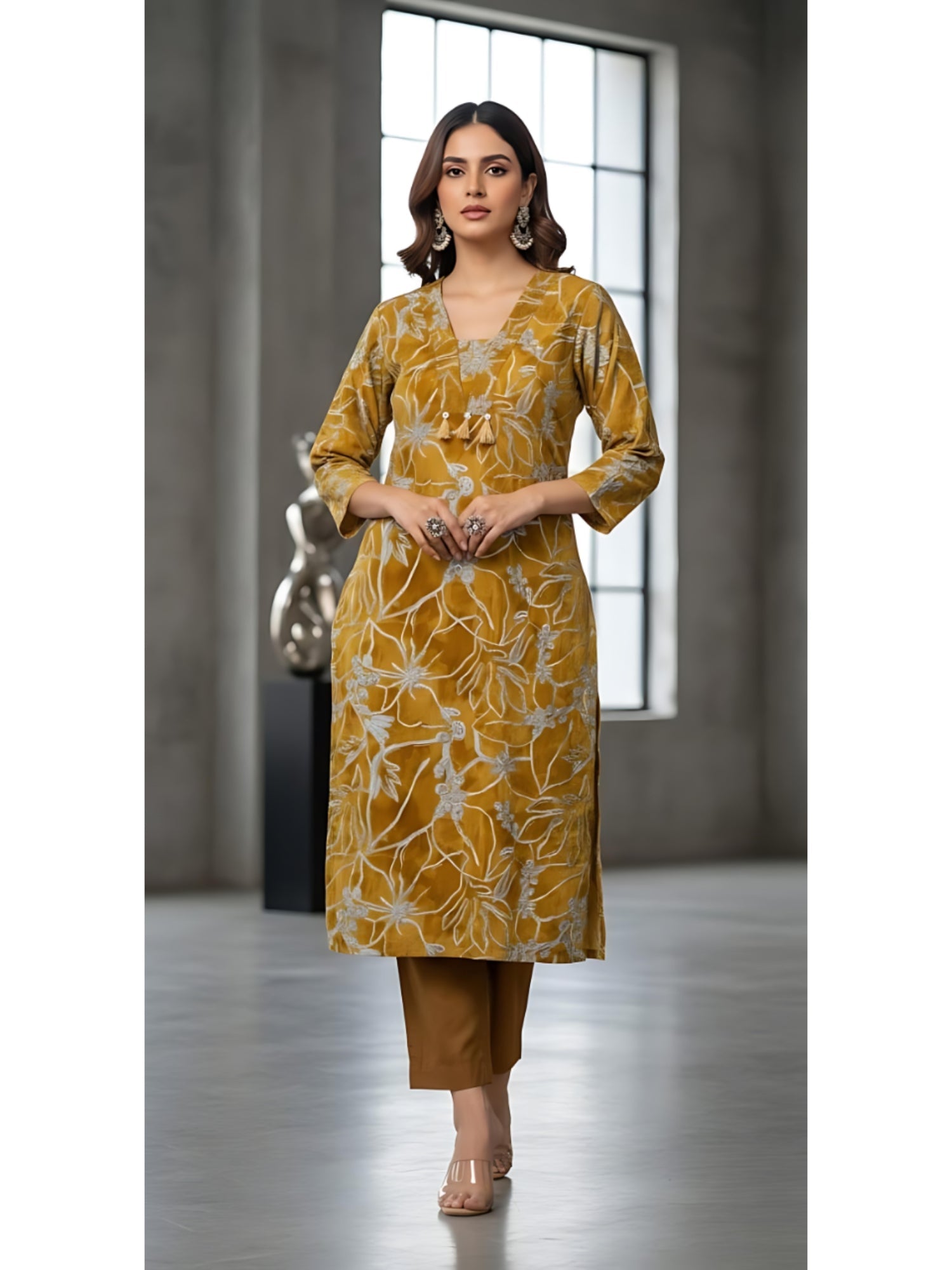 Floral Embroidered Straight Kurta Set - Tevar Studio