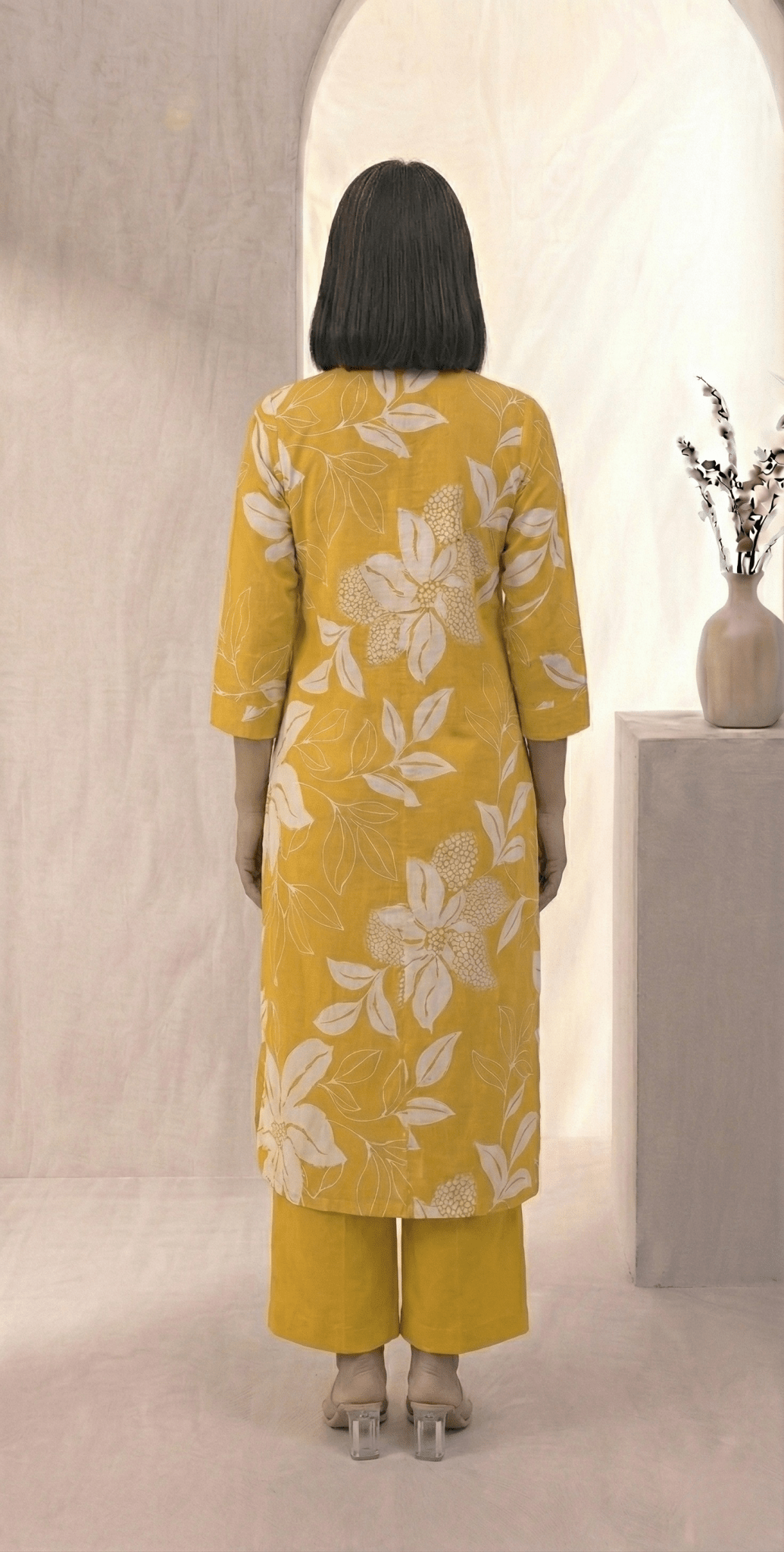 Floral Printed V - neckline Cotton Kurta Set - Tevar Studio