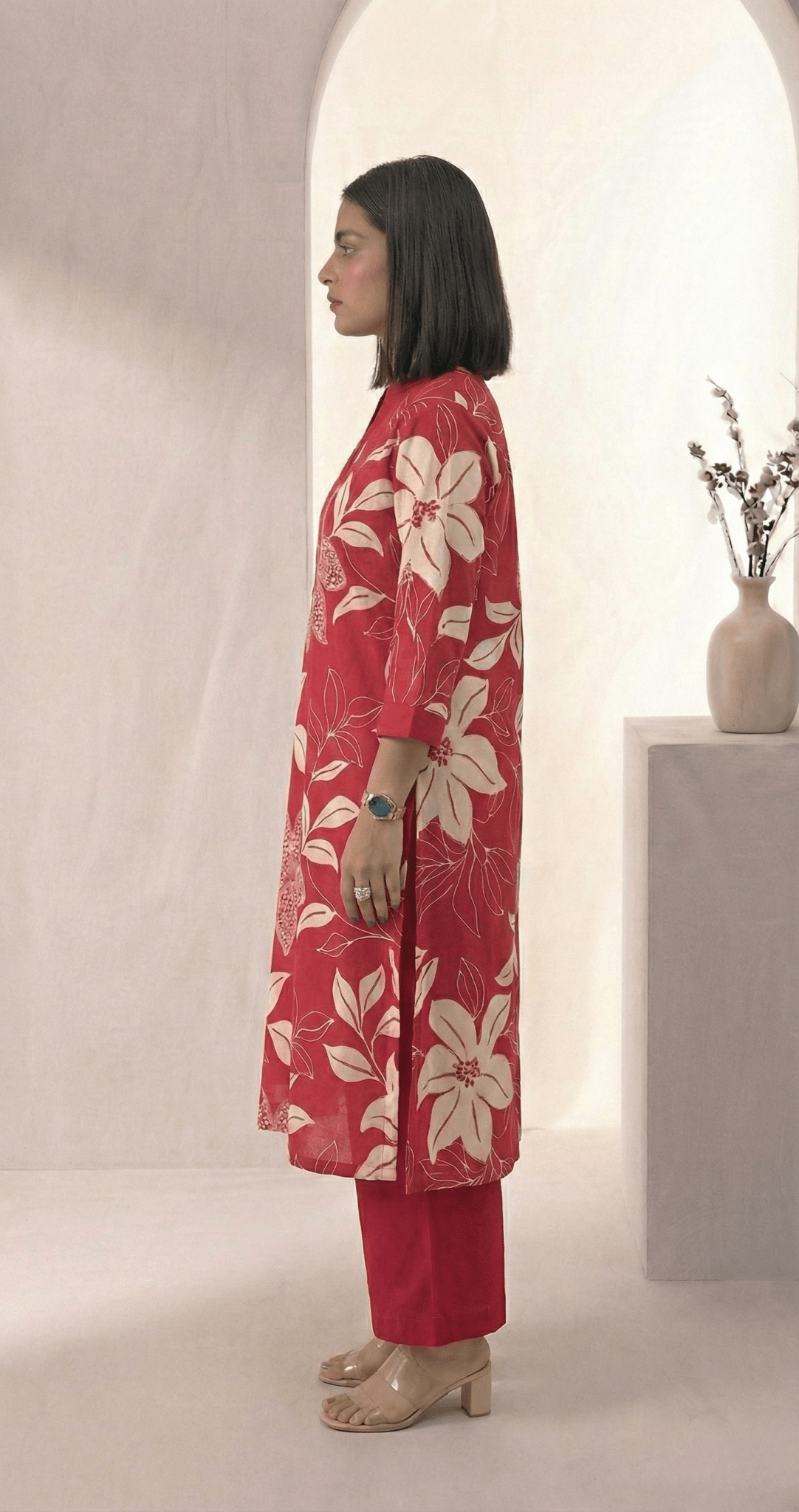 Floral Printed V - neckline Cotton Kurta Set - Tevar Studio