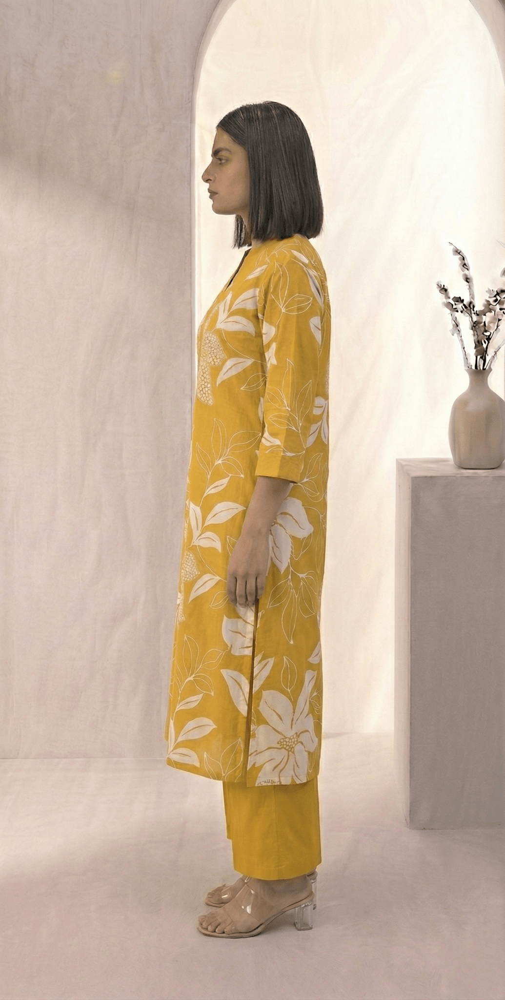 Floral Printed V - neckline Cotton Kurta Set - Tevar Studio