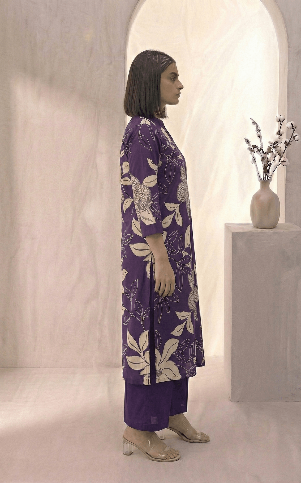Floral Printed V - neckline Cotton Kurta Set - Tevar Studio