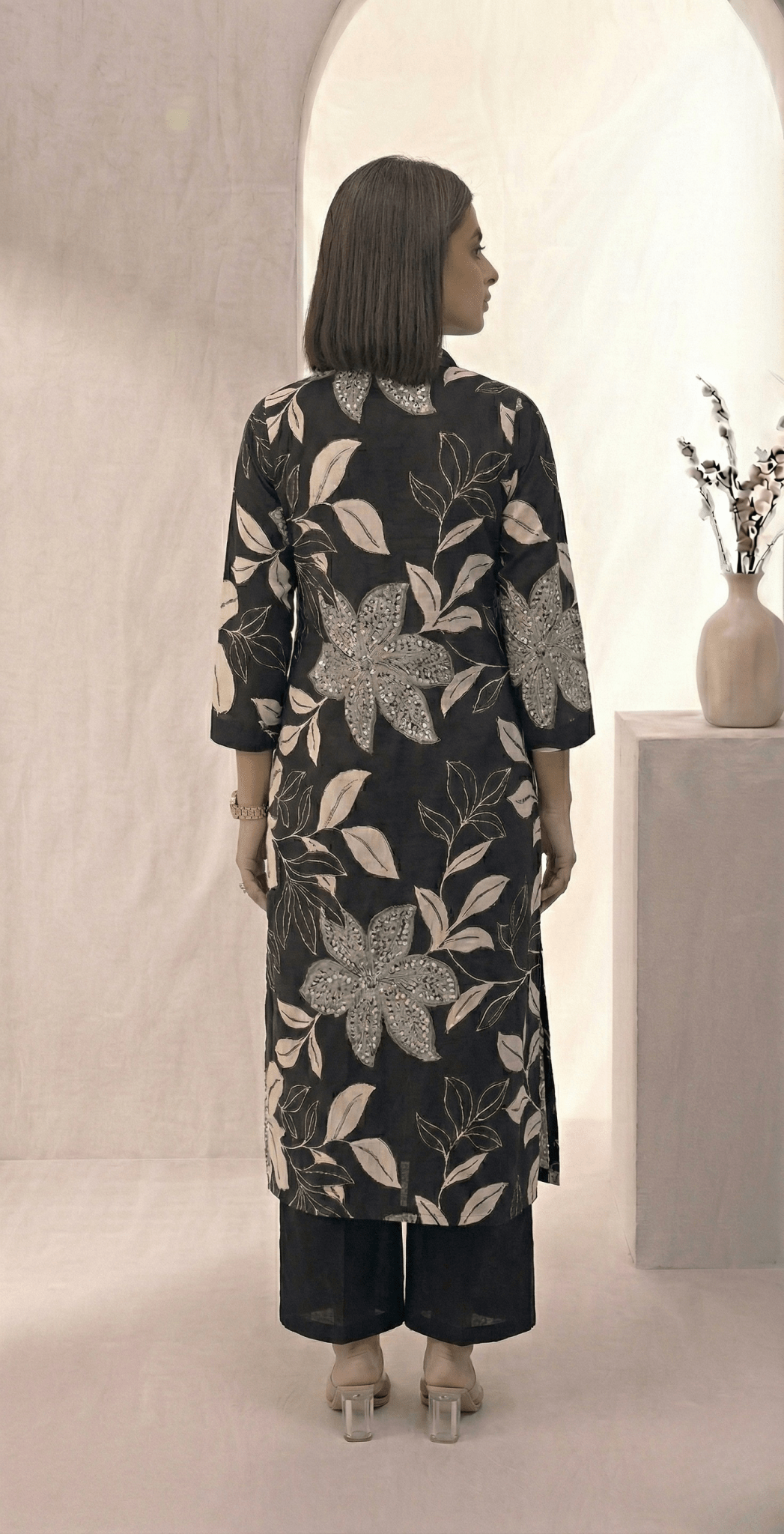 Floral Printed V - neckline Cotton Kurta Set - Tevar Studio