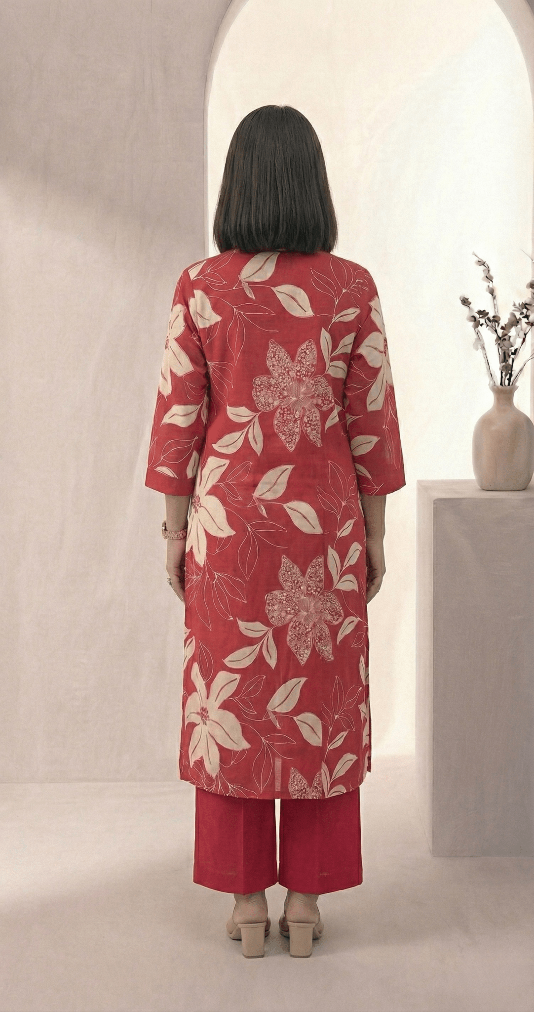 Floral Printed V - neckline Cotton Kurta Set - Tevar Studio