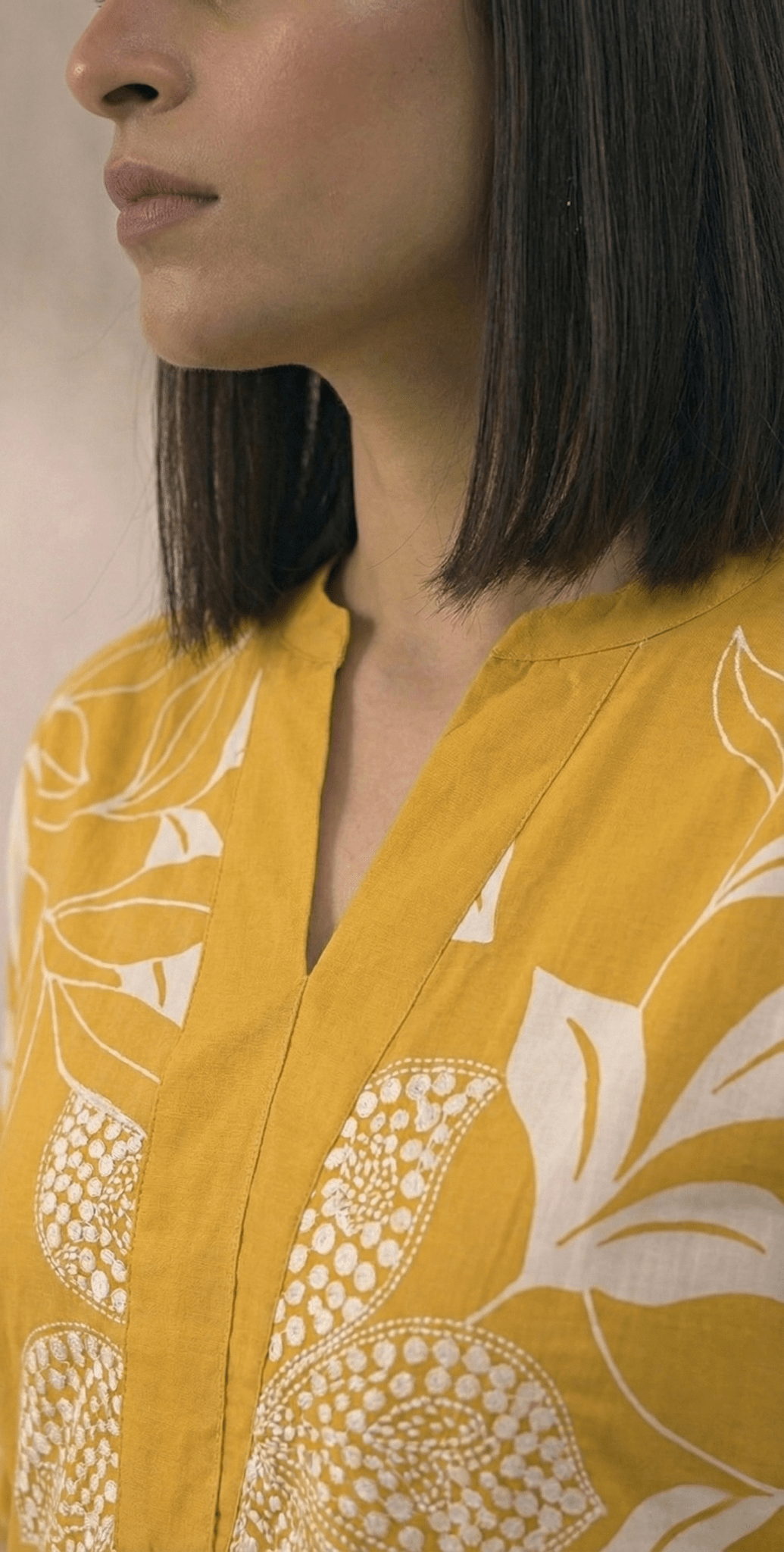 Floral Printed V - neckline Cotton Kurta Set - Tevar Studio