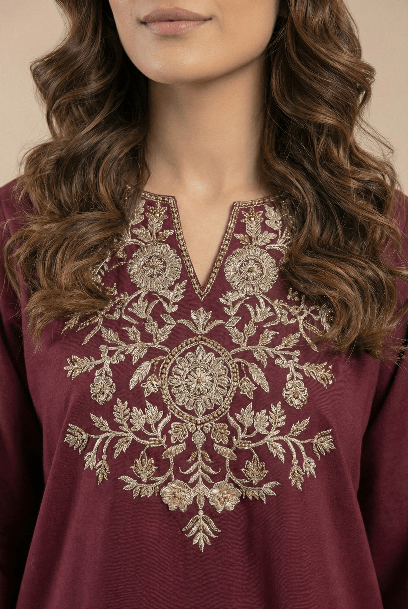 Pink Embroidered Cotton Kurta Set - Tevar Studio