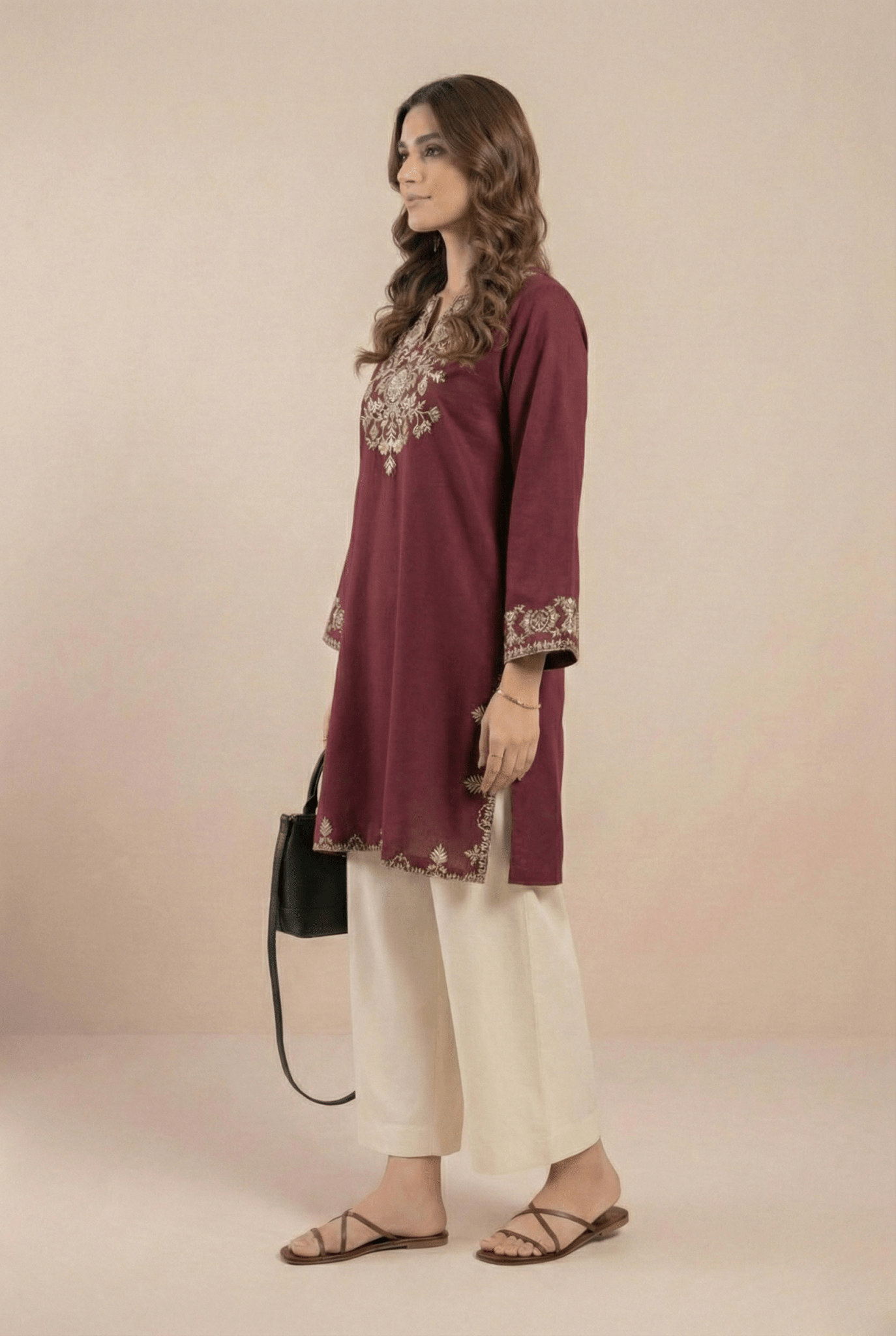 Pink Embroidered Cotton Kurta Set - Tevar Studio
