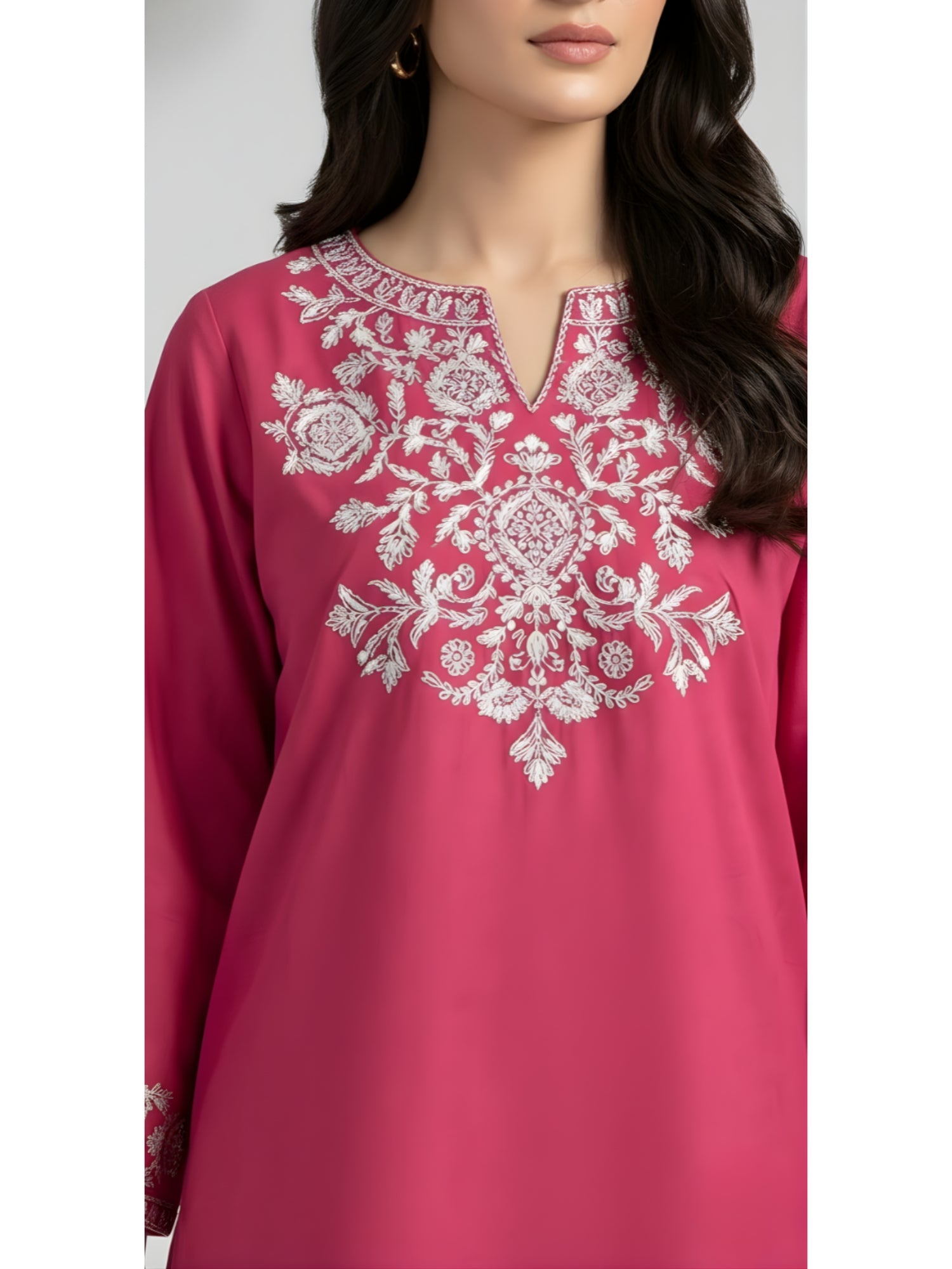 Pink Embroidered Cotton Kurta Set - Tevar Studio