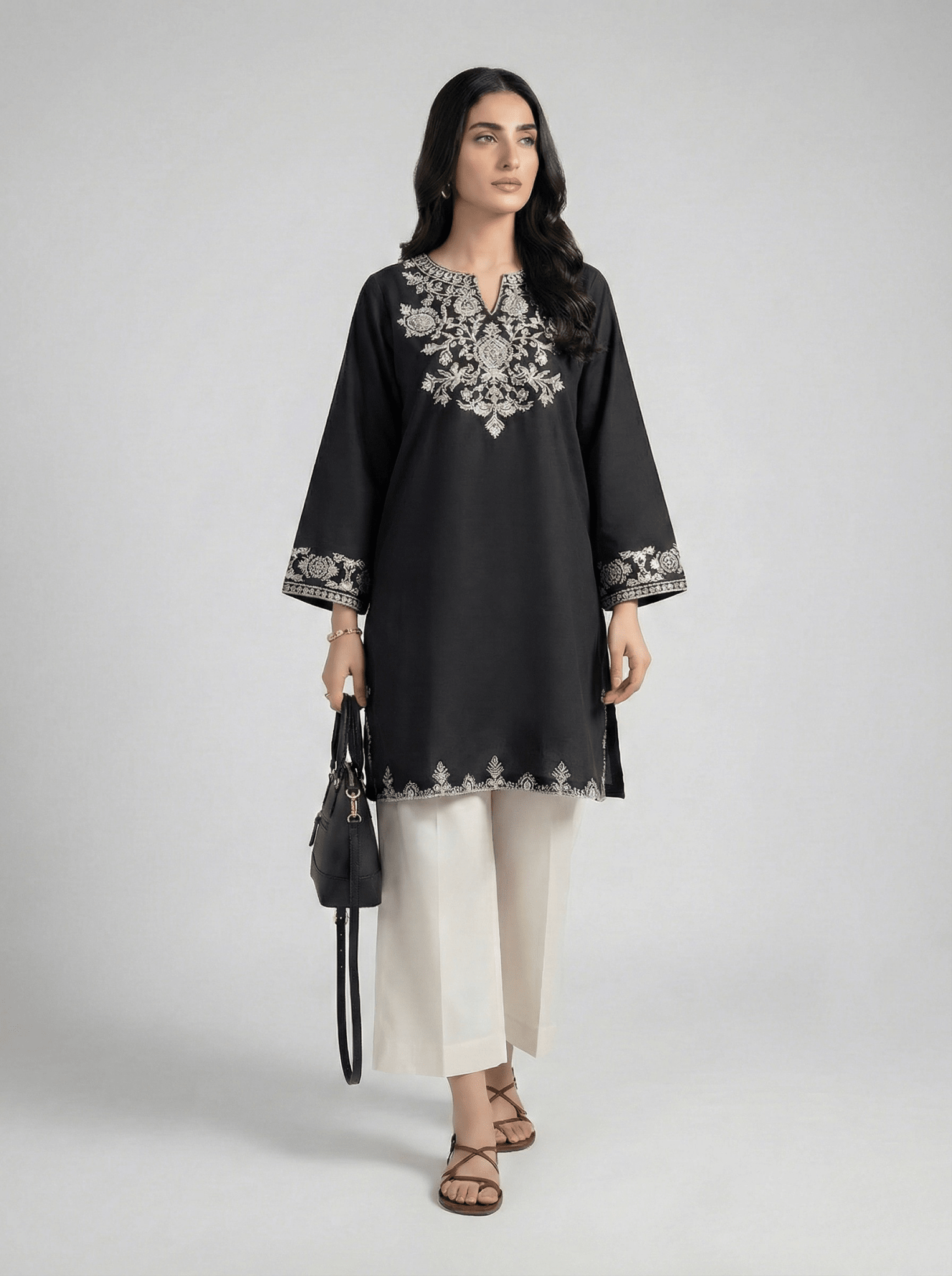 Pink Embroidered Cotton Kurta Set - Tevar Studio
