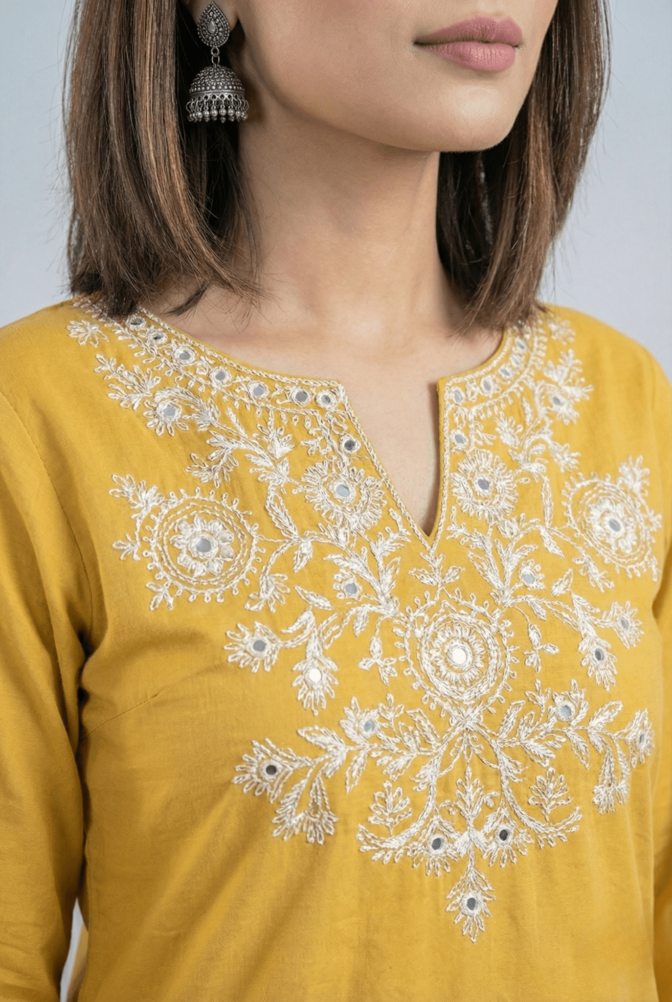 Pink Embroidered Cotton Kurta Set - Tevar Studio