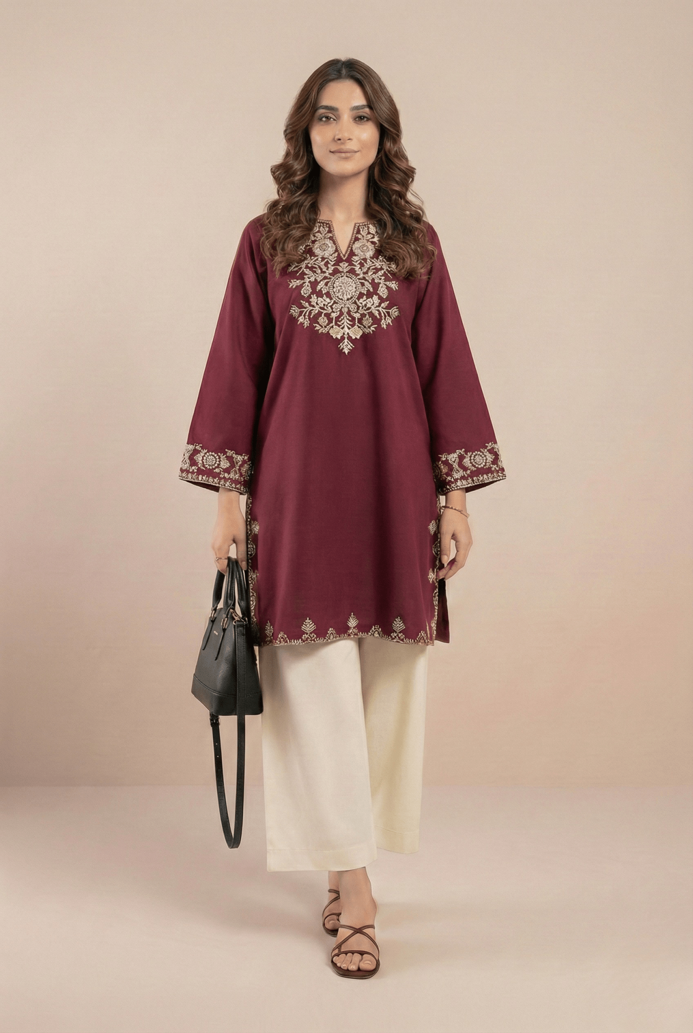 Pink Embroidered Cotton Kurta Set - Tevar Studio
