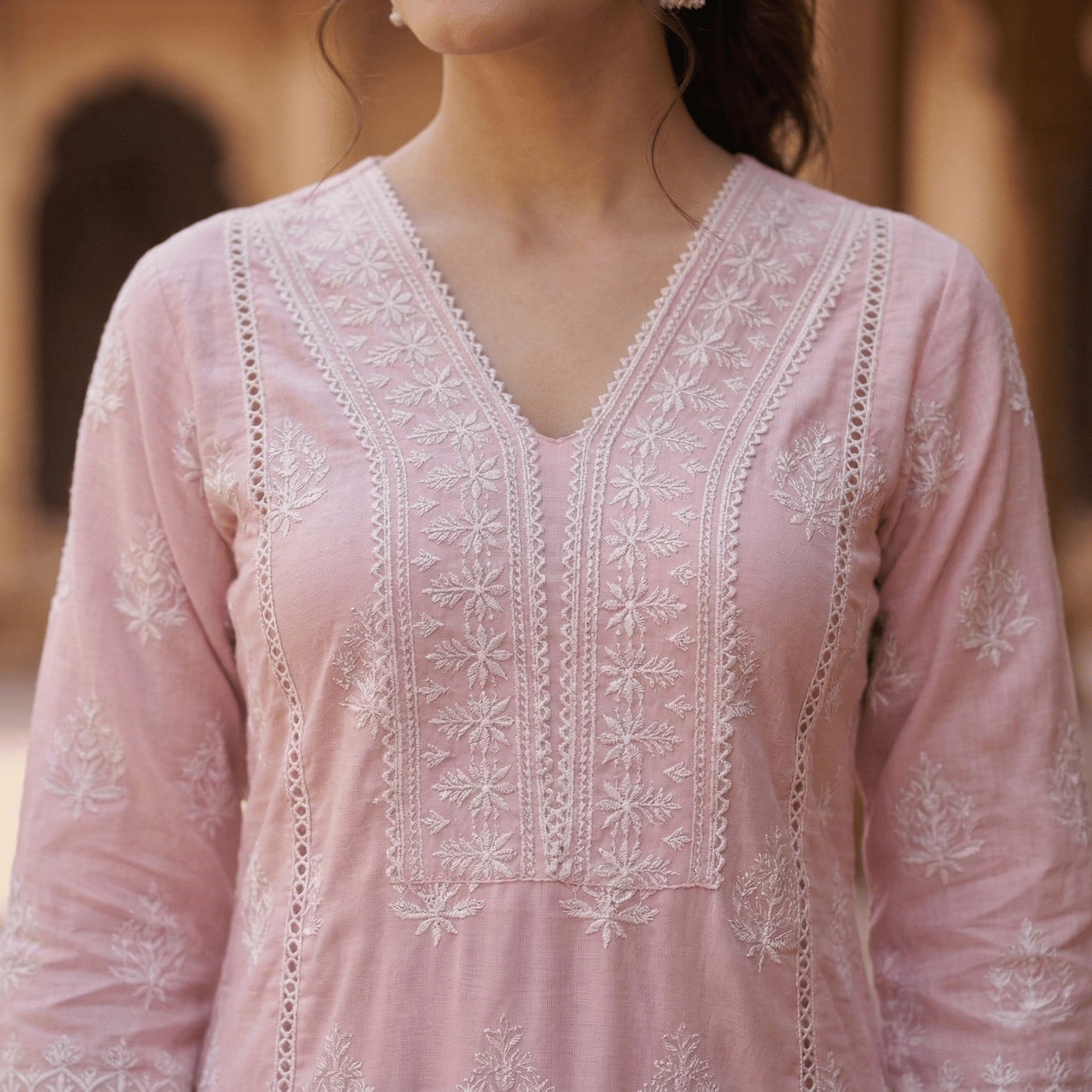 Pure Cotton Chikankari Straight Kurta Suit Set with Dupatta - Tevar Studio