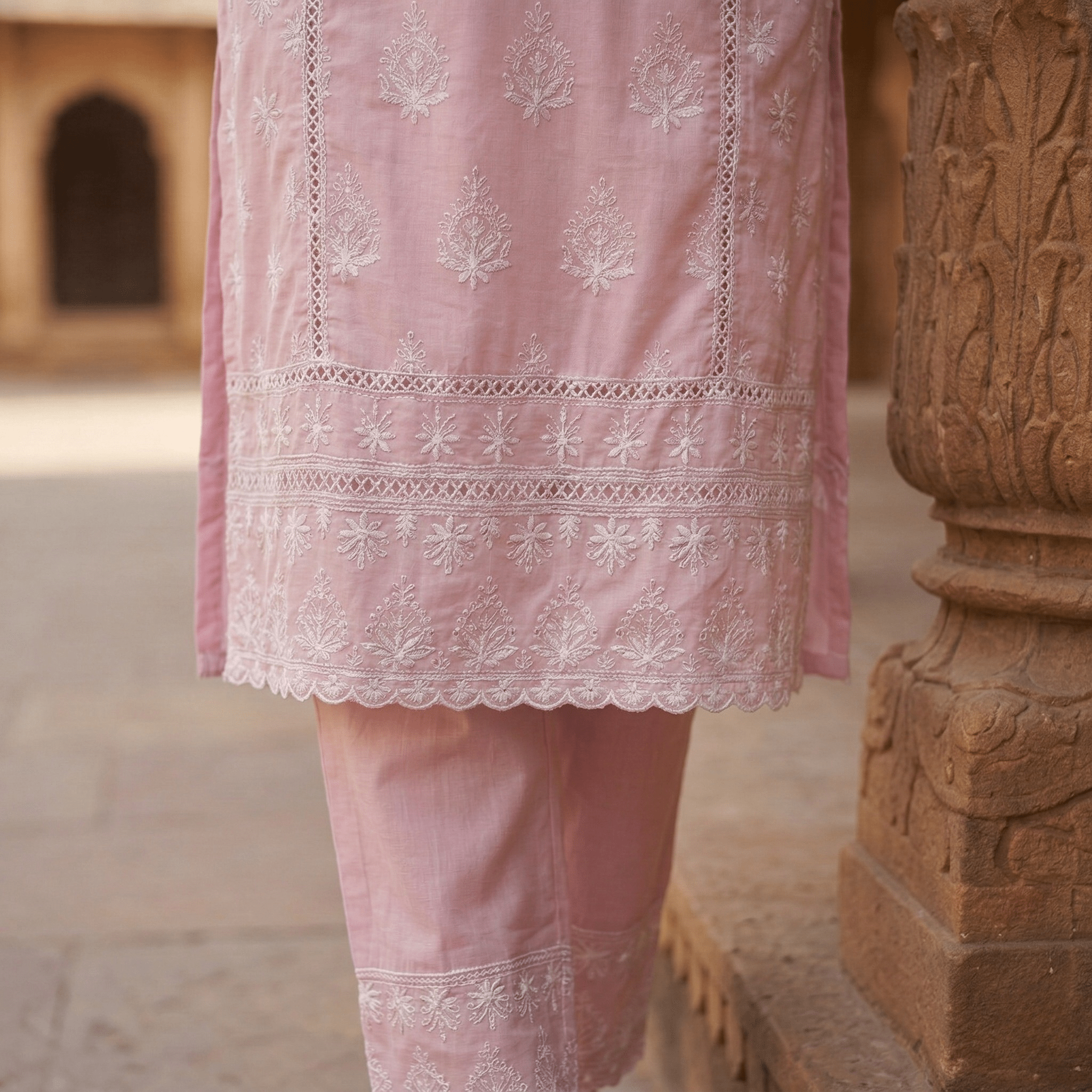 Pure Cotton Chikankari Straight Kurta Suit Set with Dupatta - Tevar Studio