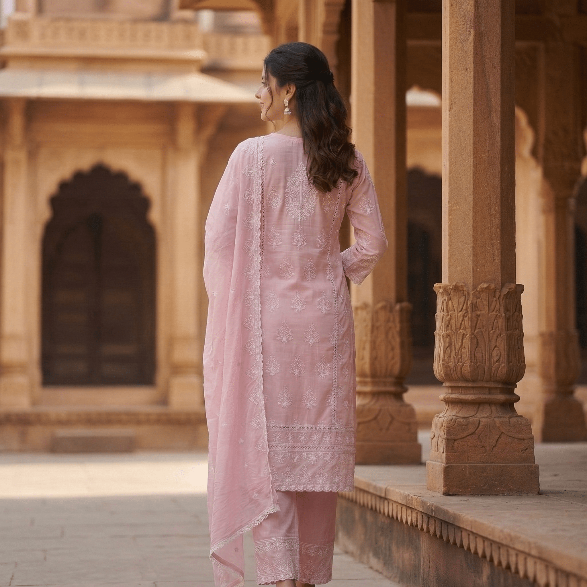 Pure Cotton Chikankari Straight Kurta Suit Set with Dupatta - Tevar Studio