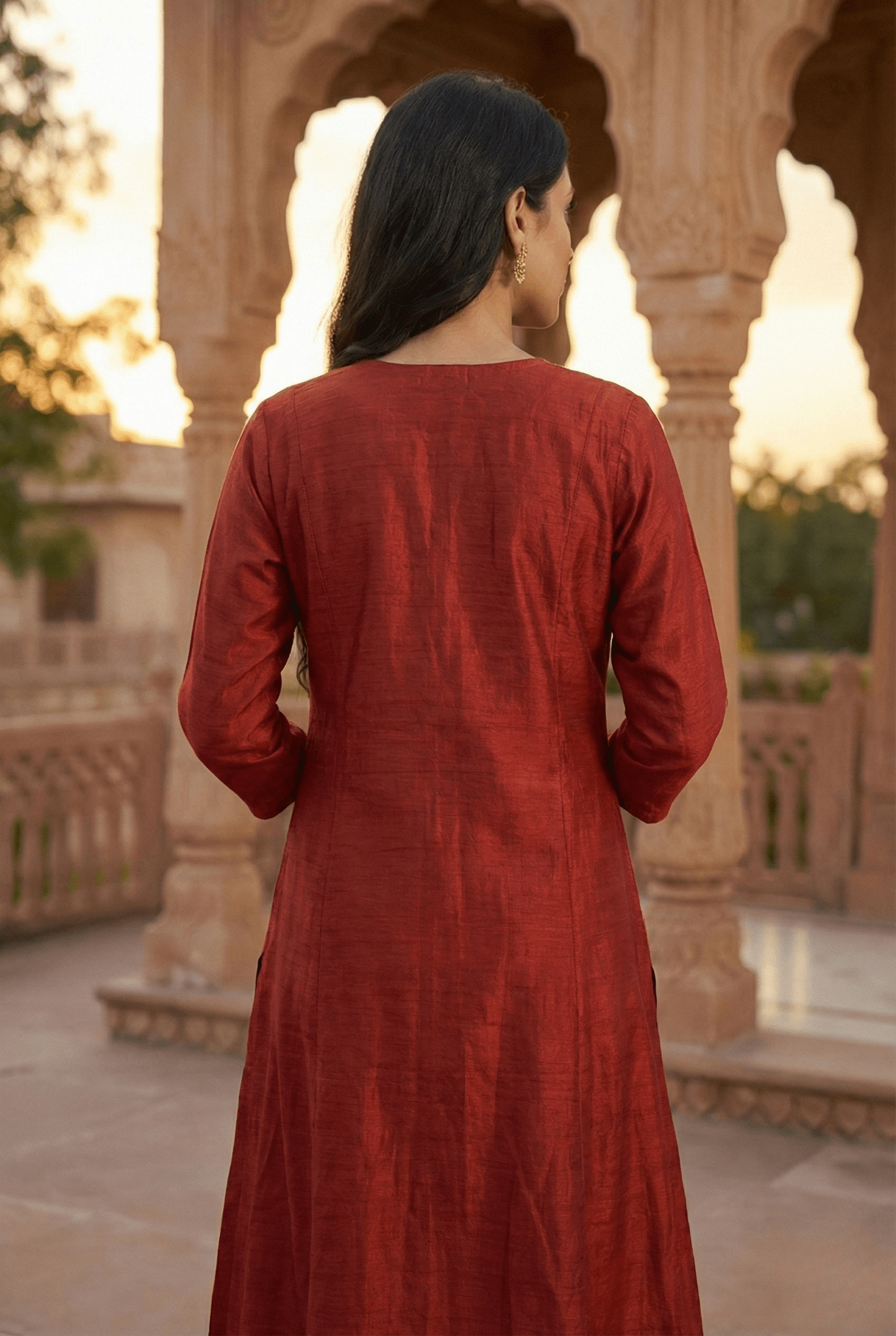 Rust Orange Embroidered Cotton Suit Set with Dupatta – Festive Wear for Women - Tevar Studio