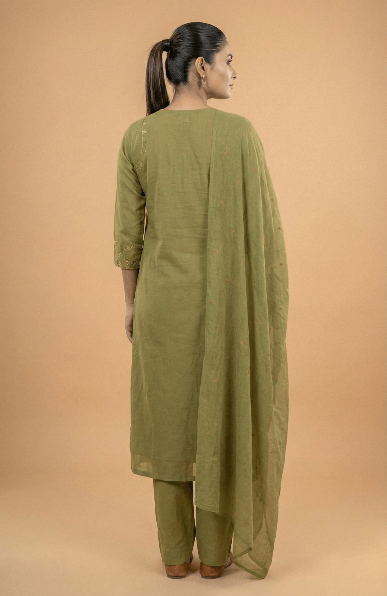 Tevar Studio Floral Embroidered Suit Set with Dupatta - Tevar Studio