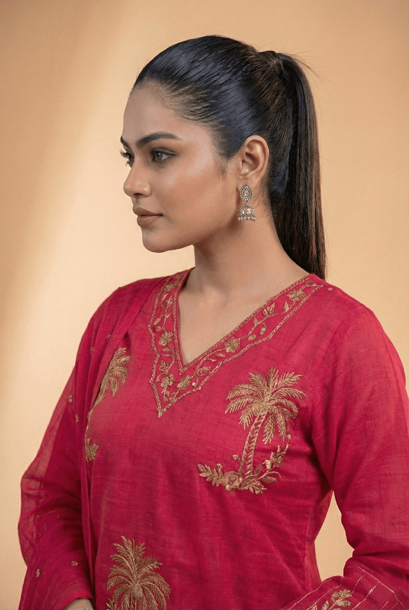 Tevar Studio Floral Embroidered Suit Set with Dupatta - Tevar Studio