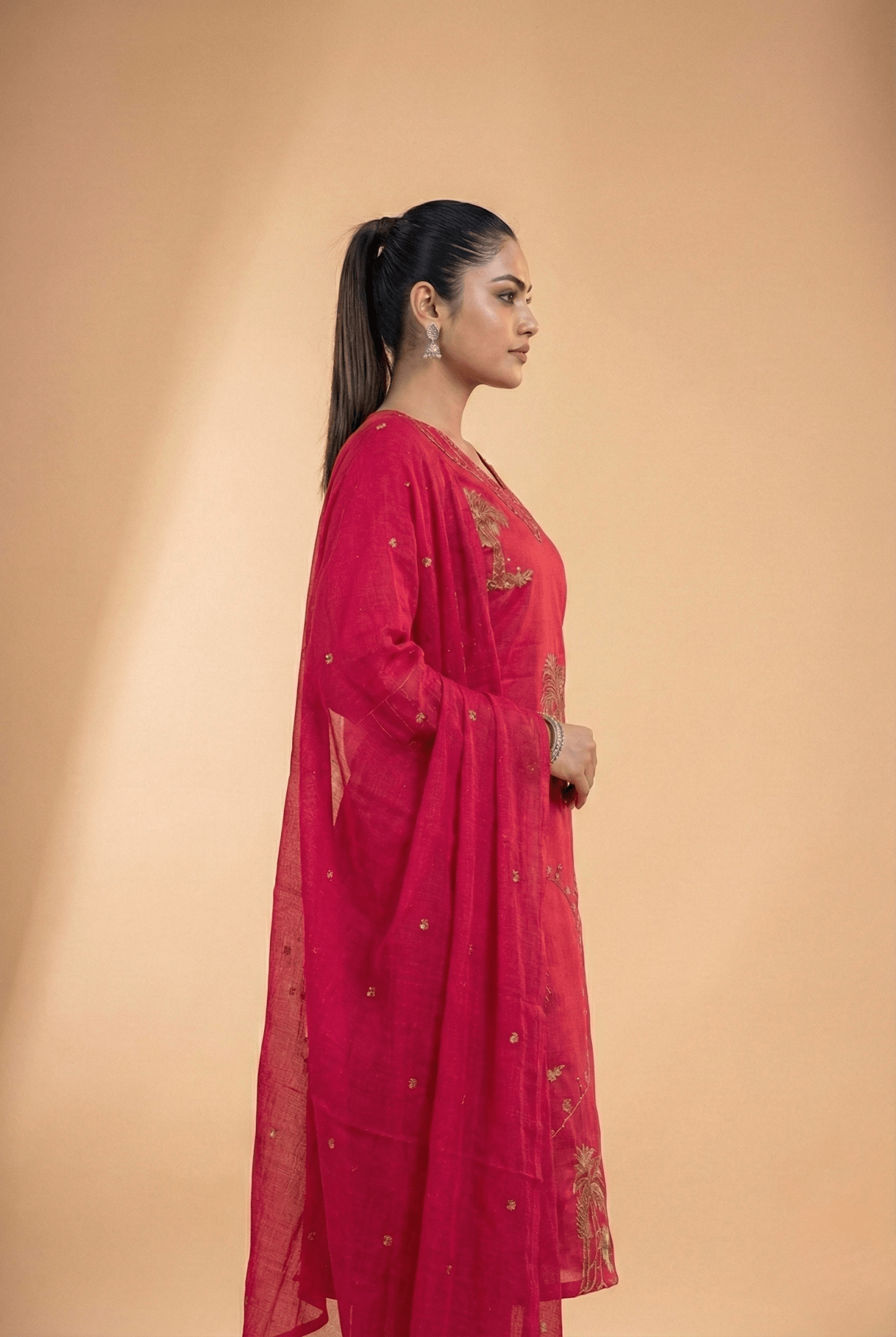 Tevar Studio Floral Embroidered Suit Set with Dupatta - Tevar Studio
