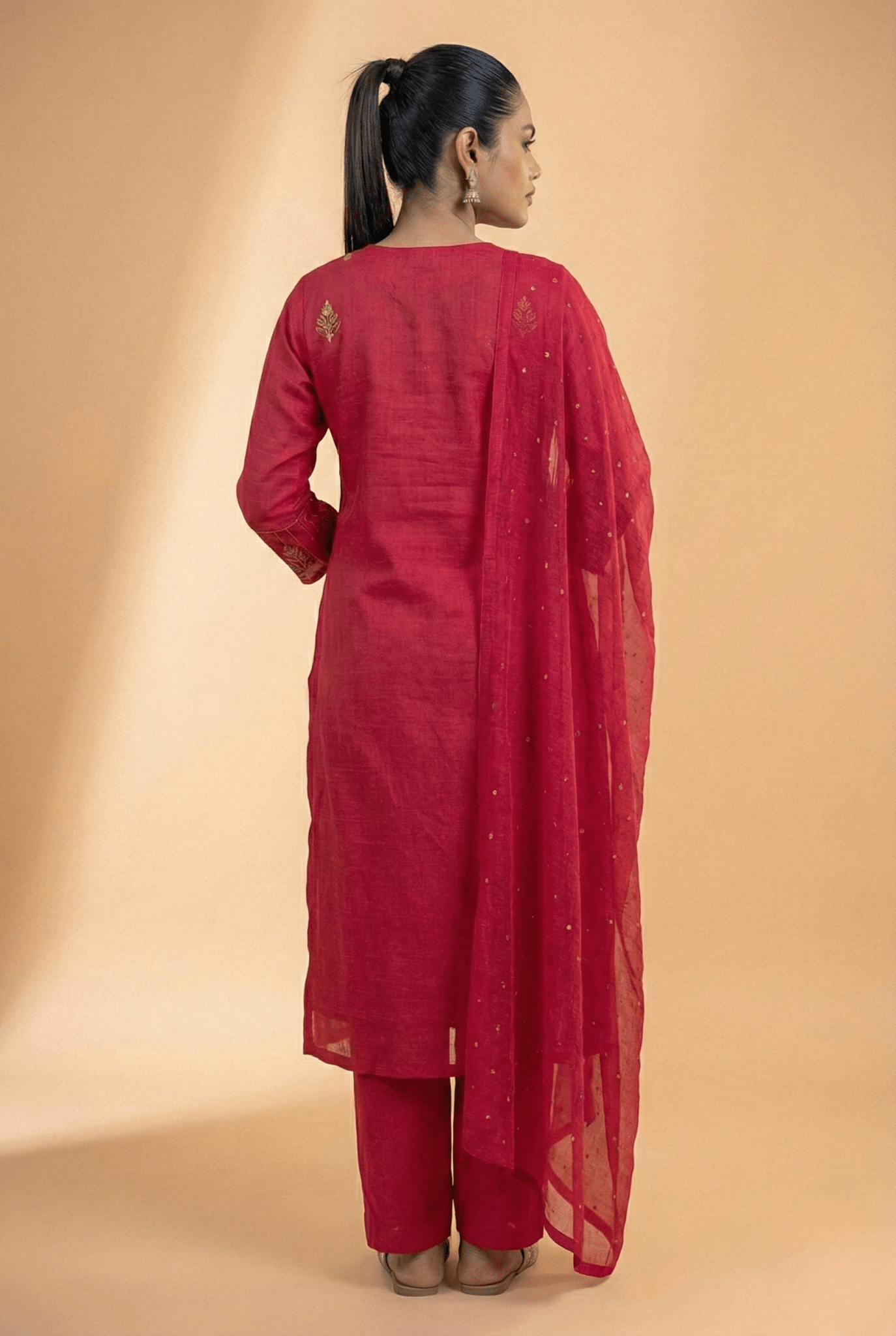 Tevar Studio Floral Embroidered Suit Set with Dupatta - Tevar Studio