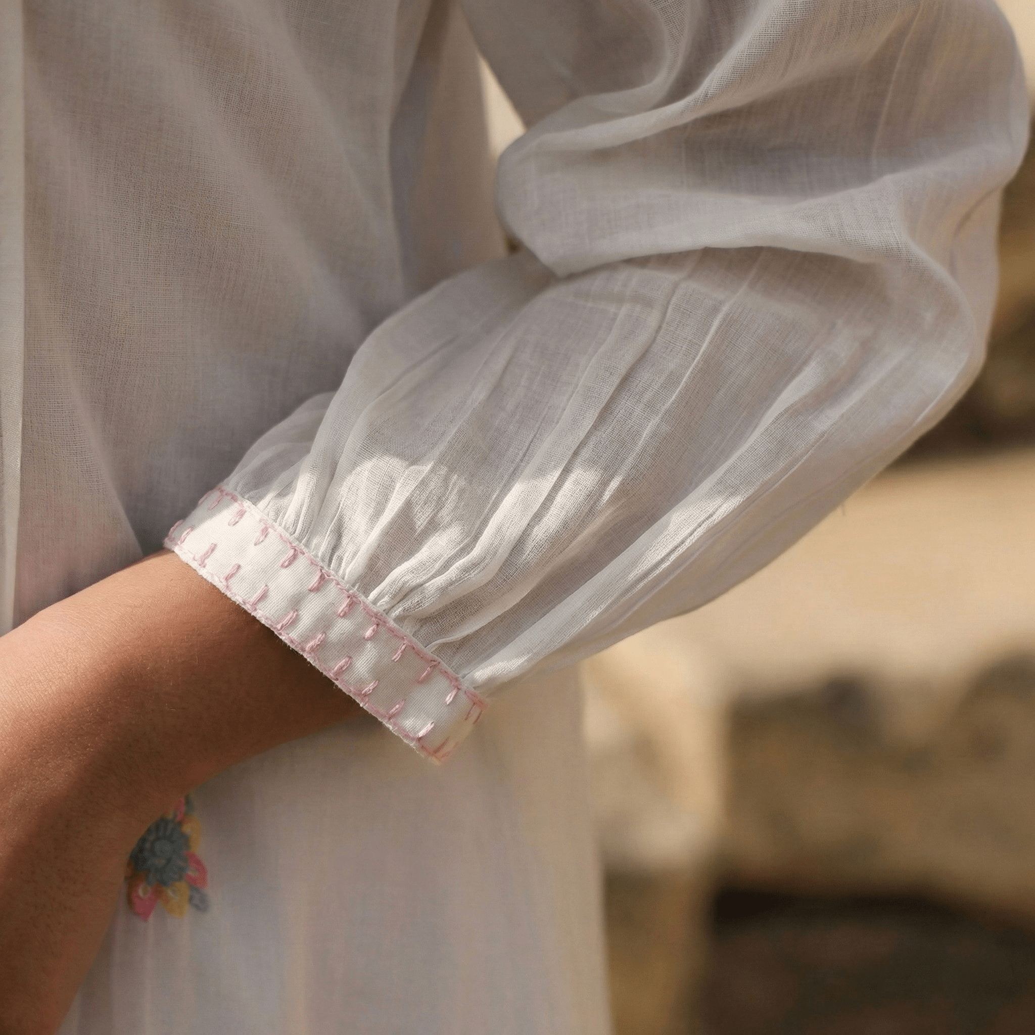 WHITE AND YELLOW MULMUL A - LINE KURTA WITH PANT AND DUPATTA - Tevar Studio