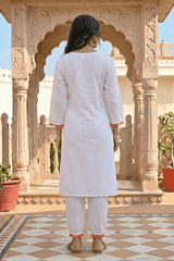 White Pink Embroidered Co - ord Set - Tevar Studio