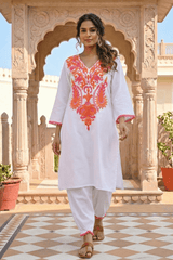 White Pink Embroidered Co - ord Set - Tevar Studio