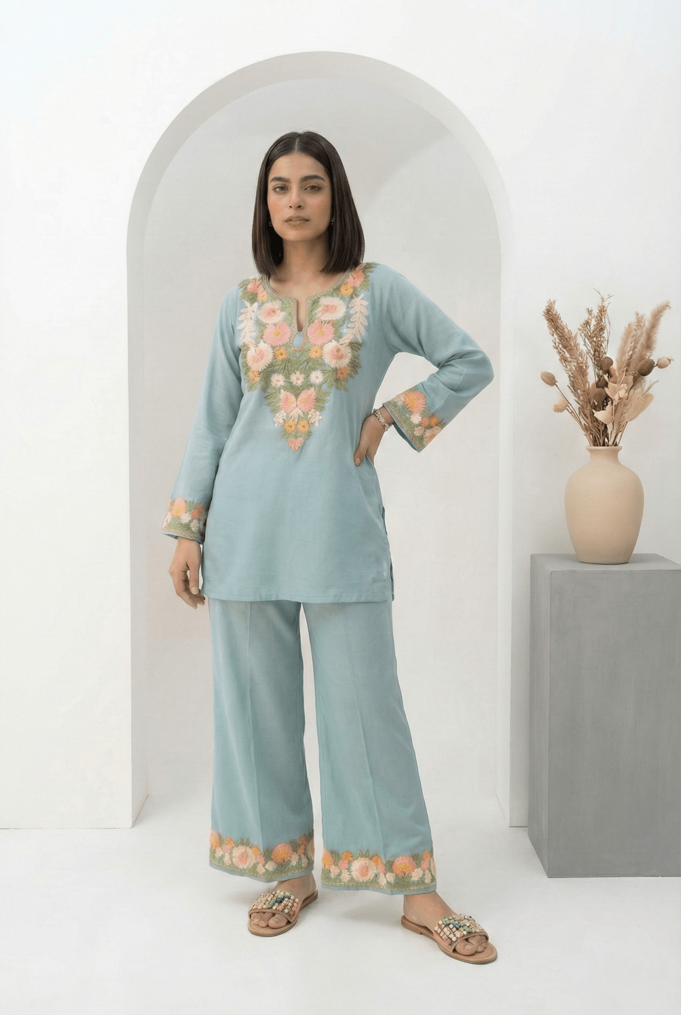Women’s Kashmiri Embroidered Cotton Co - ord Set - Tevar Studio