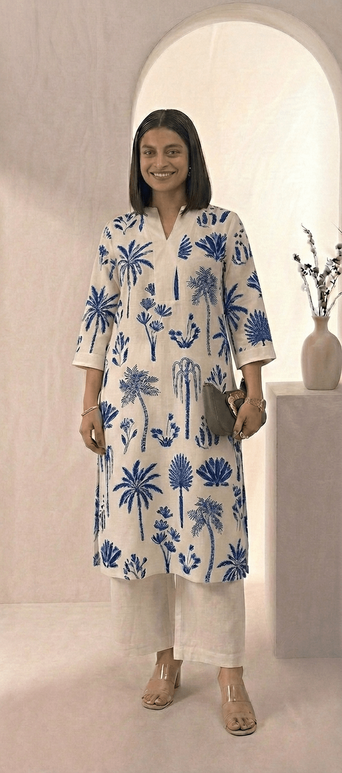 Women’s Printed Cotton Flex Kurta Set with Palazzo - Tevar Studio