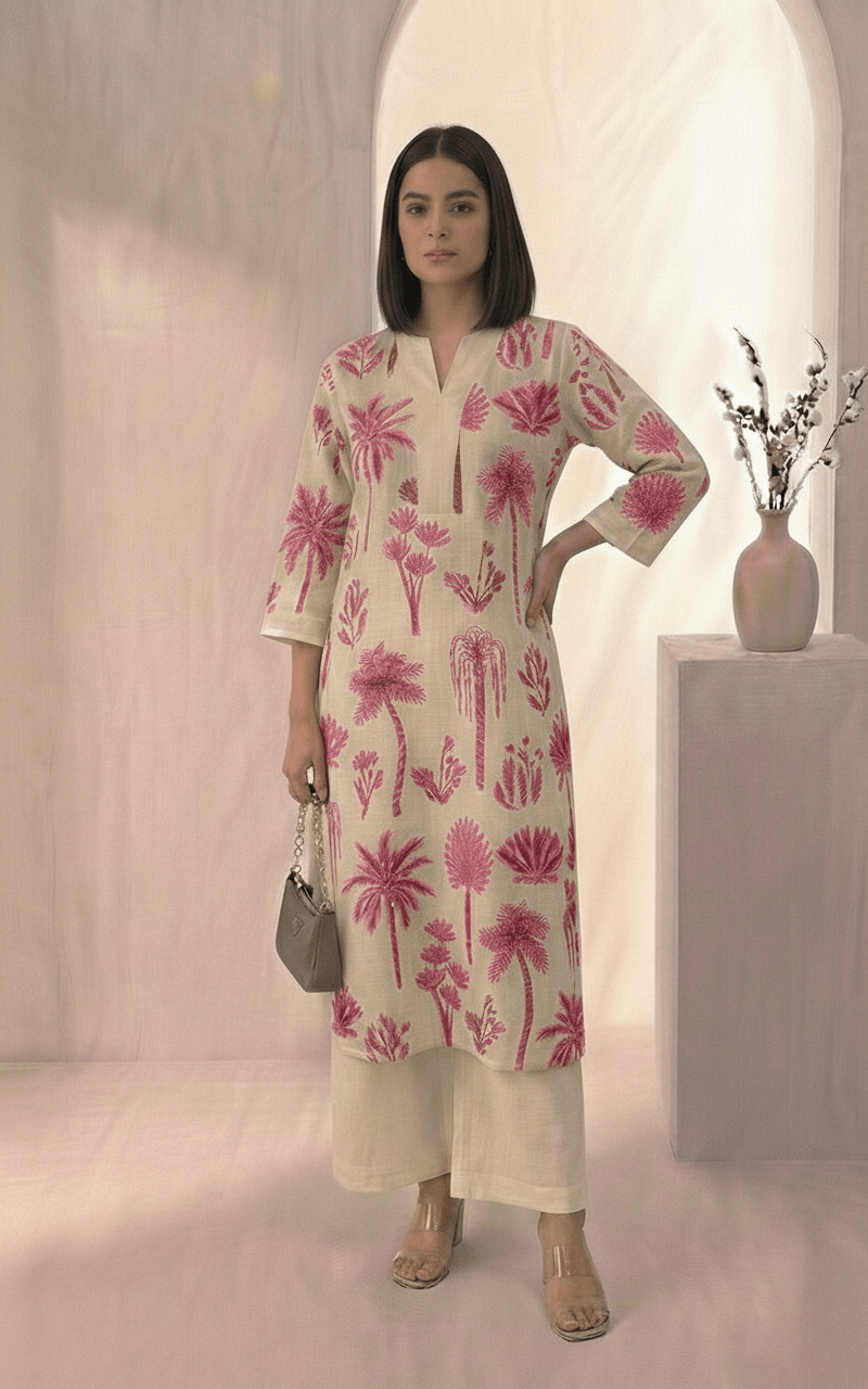 Women’s Printed Cotton Flex Kurta Set with Palazzo - Tevar Studio